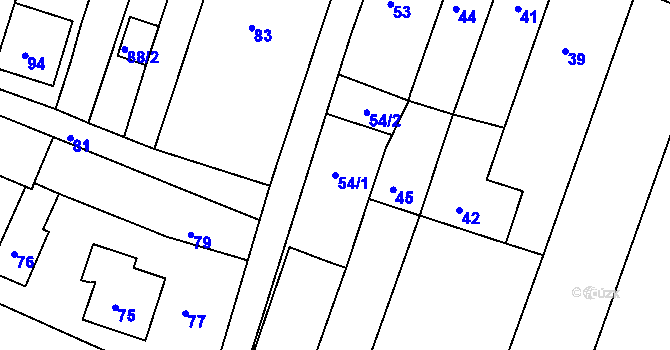 Parcela st. 54/1 v KÚ Vysoké Popovice, Katastrální mapa