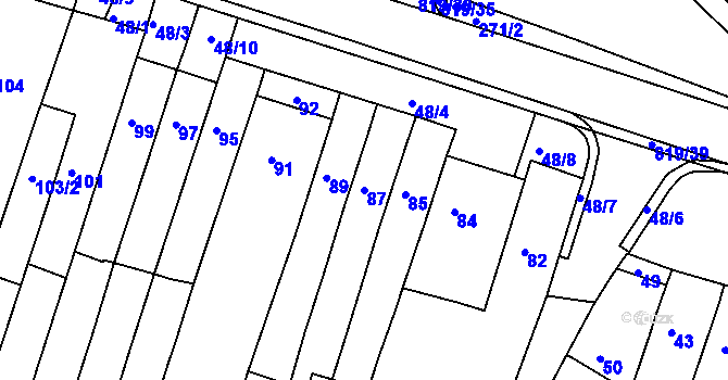 Parcela st. 87 v KÚ Vysoké Popovice, Katastrální mapa