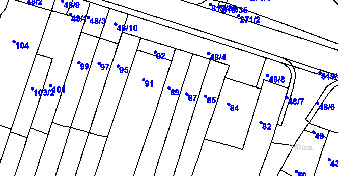 Parcela st. 89 v KÚ Vysoké Popovice, Katastrální mapa