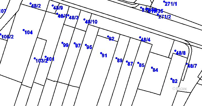 Parcela st. 91 v KÚ Vysoké Popovice, Katastrální mapa