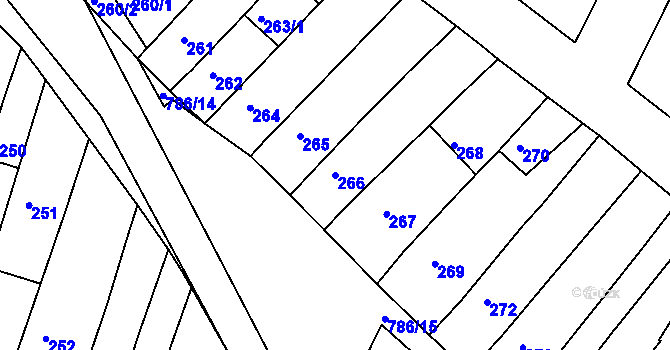 Parcela st. 266 v KÚ Vysoké Popovice, Katastrální mapa