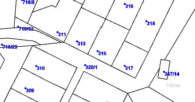 Parcela st. 315 v KÚ Vysoké Popovice, Katastrální mapa
