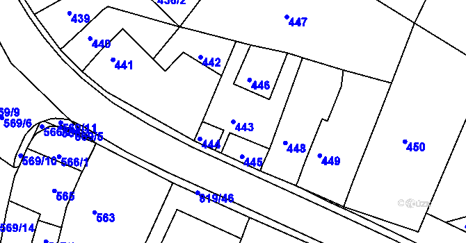 Parcela st. 443 v KÚ Vysoké Popovice, Katastrální mapa