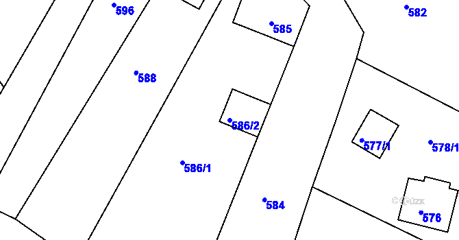 Parcela st. 586/2 v KÚ Vysoké Popovice, Katastrální mapa