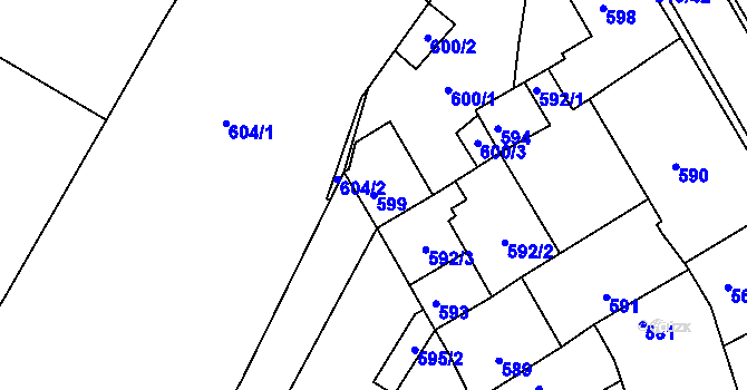 Parcela st. 599 v KÚ Vysoké Popovice, Katastrální mapa