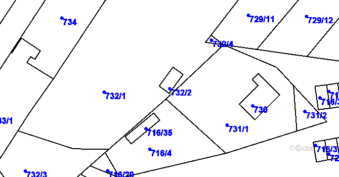 Parcela st. 732/2 v KÚ Vysoké Popovice, Katastrální mapa