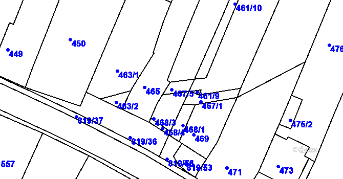 Parcela st. 467/5 v KÚ Vysoké Popovice, Katastrální mapa