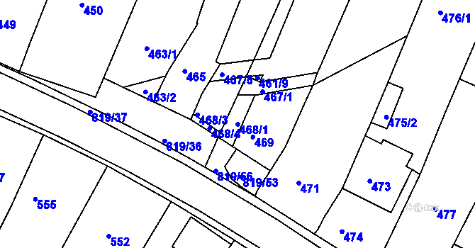Parcela st. 468/1 v KÚ Vysoké Popovice, Katastrální mapa