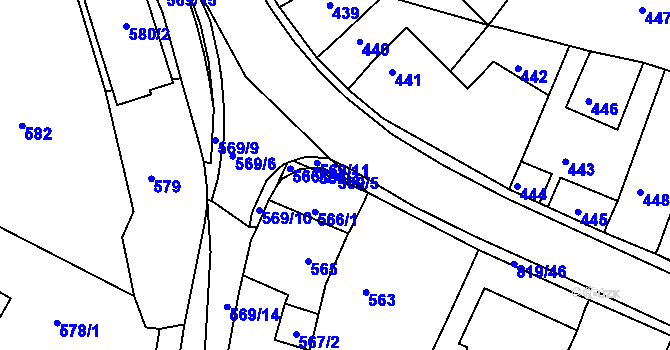 Parcela st. 569/5 v KÚ Vysoké Popovice, Katastrální mapa