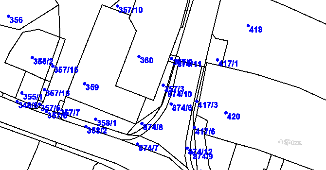 Parcela st. 357/3 v KÚ Vysoké Popovice, Katastrální mapa