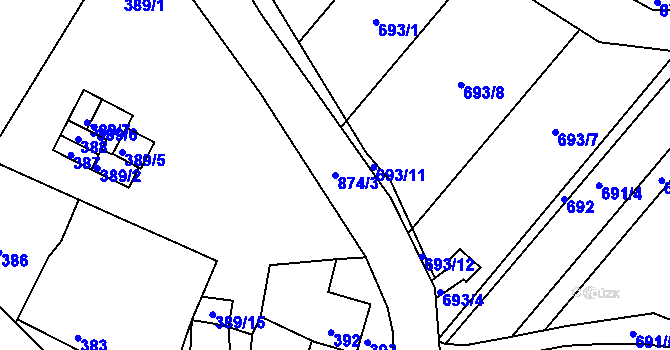 Parcela st. 874/3 v KÚ Vysoké Popovice, Katastrální mapa