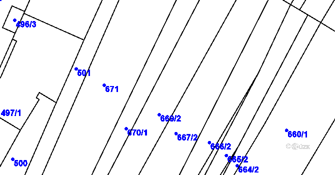Parcela st. 669/1 v KÚ Vysoké Popovice, Katastrální mapa