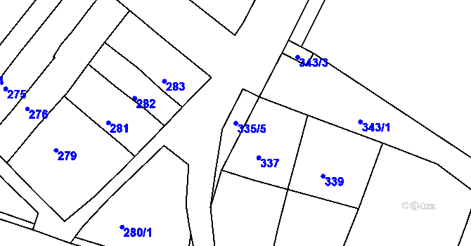Parcela st. 335/5 v KÚ Vysoké Popovice, Katastrální mapa