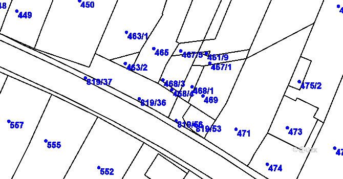 Parcela st. 468/4 v KÚ Vysoké Popovice, Katastrální mapa
