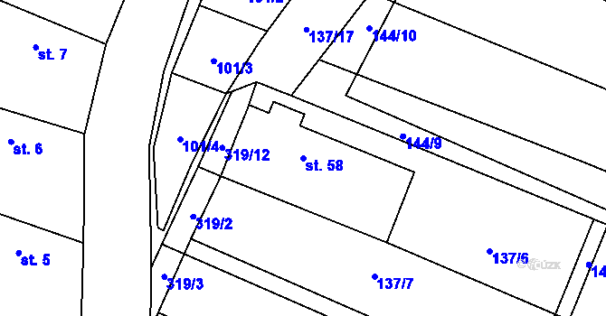 Parcela st. 58 v KÚ Veselská Lhota, Katastrální mapa