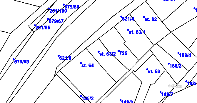 Parcela st. 63/2 v KÚ Vysoké Veselí, Katastrální mapa