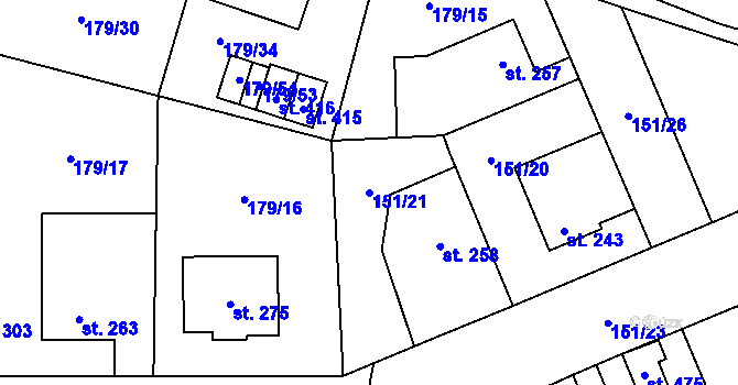 Parcela st. 151/21 v KÚ Vysoké Veselí, Katastrální mapa