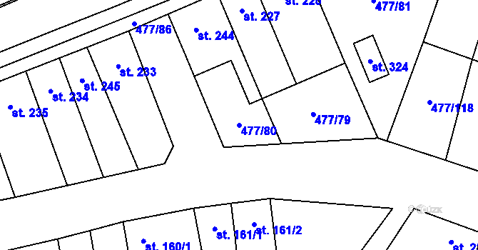 Parcela st. 477/80 v KÚ Vysoké Veselí, Katastrální mapa