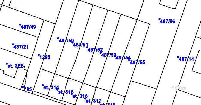 Parcela st. 487/53 v KÚ Vysoké Veselí, Katastrální mapa