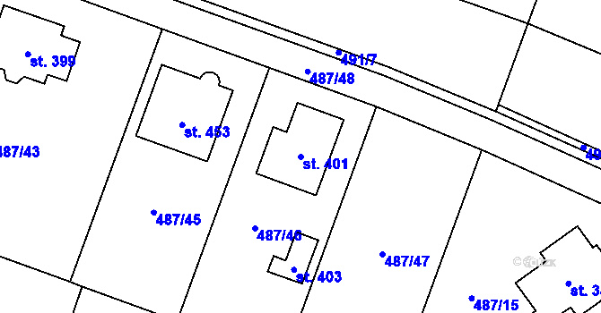 Parcela st. 401 v KÚ Vysoké Veselí, Katastrální mapa