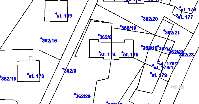 Parcela st. 174 v KÚ Vysoké Žibřidovice, Katastrální mapa