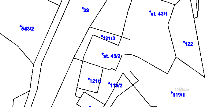 Parcela st. 43/2 v KÚ Žleb, Katastrální mapa