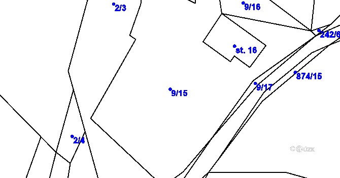 Parcela st. 9/15 v KÚ Žleb, Katastrální mapa