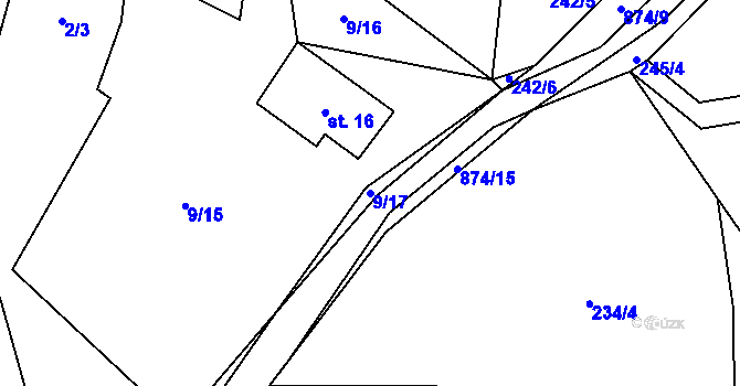 Parcela st. 9/17 v KÚ Žleb, Katastrální mapa