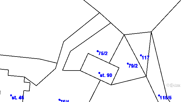 Parcela st. 75/2 v KÚ Žleb, Katastrální mapa