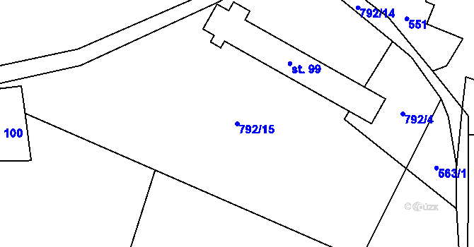 Parcela st. 792/15 v KÚ Žleb, Katastrální mapa