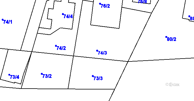 Parcela st. 74/3 v KÚ Starkoč u Vysokova, Katastrální mapa