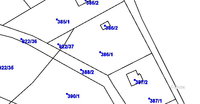 Parcela st. 386/1 v KÚ Vysokov, Katastrální mapa