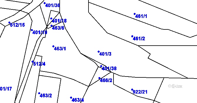 Parcela st. 401/3 v KÚ Vysokov, Katastrální mapa