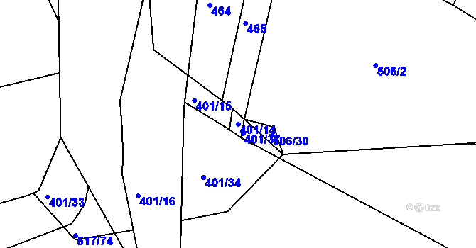 Parcela st. 401/14 v KÚ Vysokov, Katastrální mapa