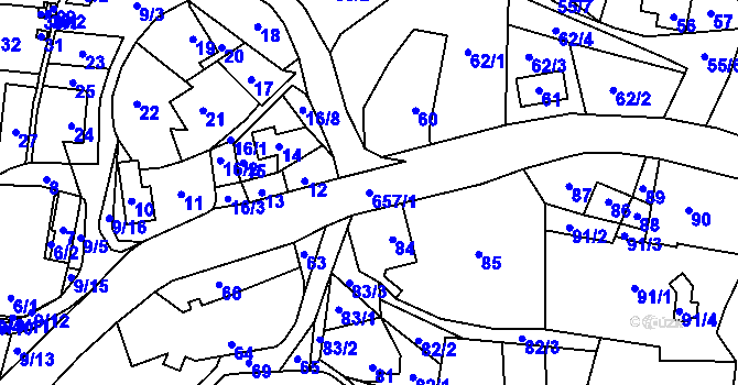Parcela st. 657/1 v KÚ Vysokov, Katastrální mapa