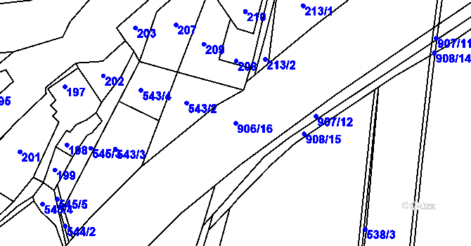 Parcela st. 906/16 v KÚ Vysokov, Katastrální mapa
