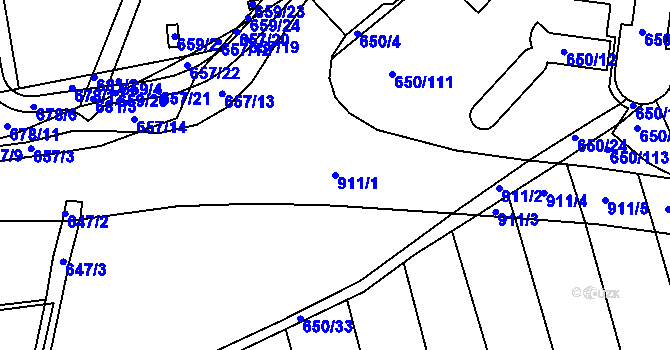 Parcela st. 911/1 v KÚ Vysokov, Katastrální mapa