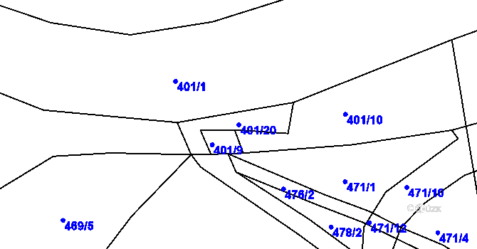 Parcela st. 401/20 v KÚ Vysokov, Katastrální mapa
