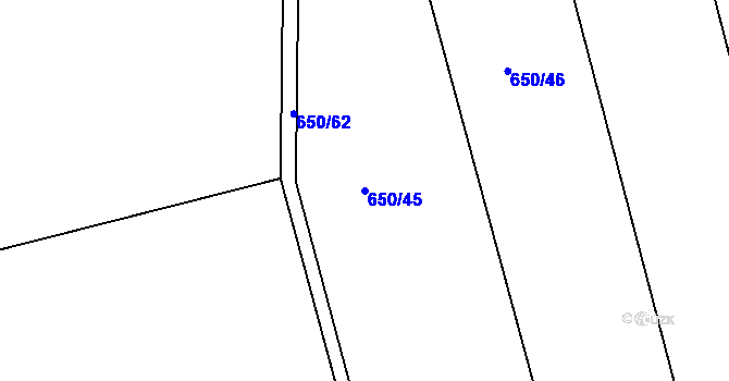 Parcela st. 650/45 v KÚ Vysokov, Katastrální mapa