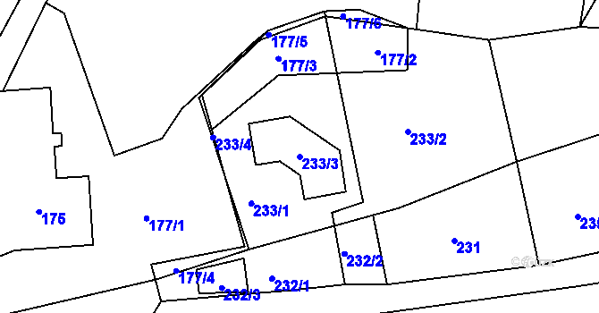 Parcela st. 233/3 v KÚ Vysokov, Katastrální mapa