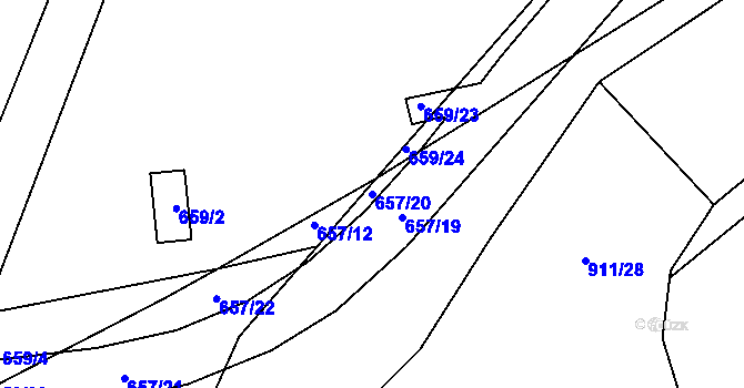Parcela st. 657/20 v KÚ Vysokov, Katastrální mapa