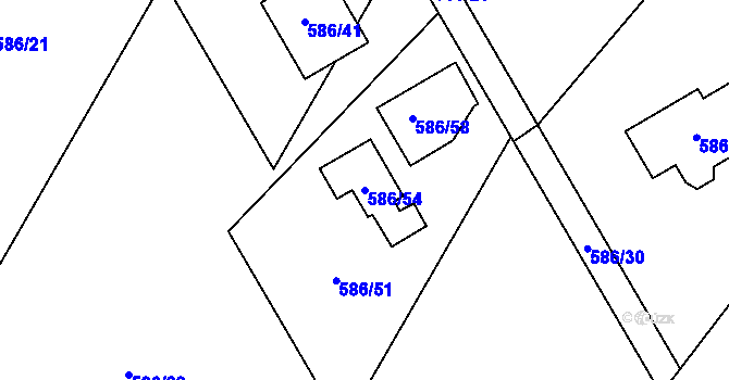 Parcela st. 586/54 v KÚ Vysokov, Katastrální mapa
