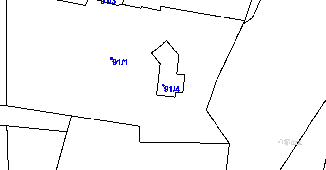 Parcela st. 91/4 v KÚ Vysokov, Katastrální mapa