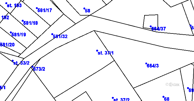 Parcela st. 37/1 v KÚ Vysoký Chlumec, Katastrální mapa