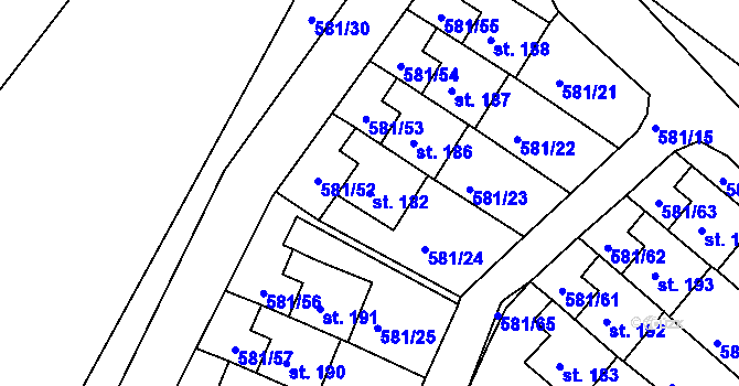 Parcela st. 182 v KÚ Vysoký Chlumec, Katastrální mapa