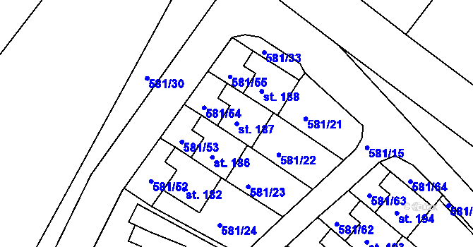 Parcela st. 187 v KÚ Vysoký Chlumec, Katastrální mapa