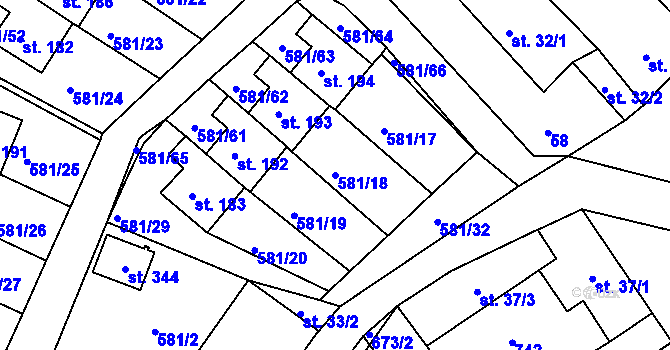 Parcela st. 581/18 v KÚ Vysoký Chlumec, Katastrální mapa