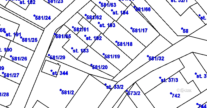 Parcela st. 581/19 v KÚ Vysoký Chlumec, Katastrální mapa