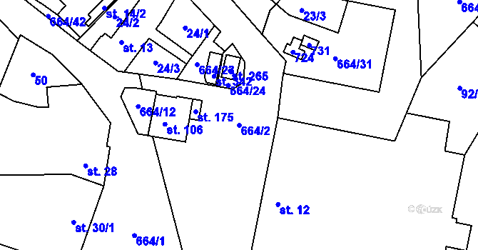 Parcela st. 664/2 v KÚ Vysoký Chlumec, Katastrální mapa