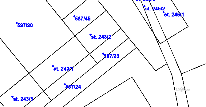 Parcela st. 587/23 v KÚ Vysoký Chlumec, Katastrální mapa
